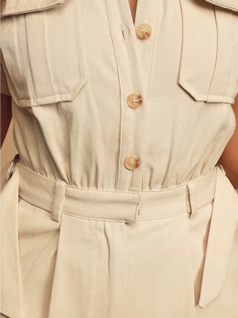 NWT Lulus Spread the Word beige Button- front jumpsuit - Picture 6 of 10